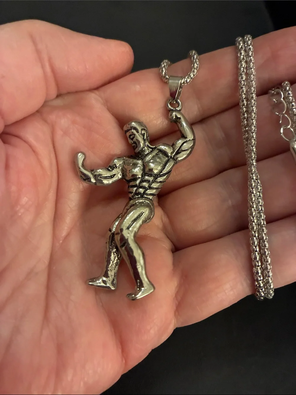Men's Muscle Figure Pendant Necklace - Silver